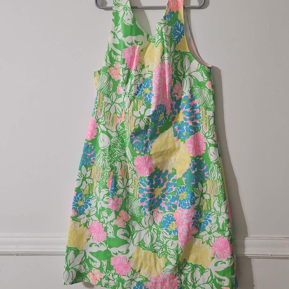 Woman's Green Floral Lily Pulitzer Sundress with Pink & Blue Accents